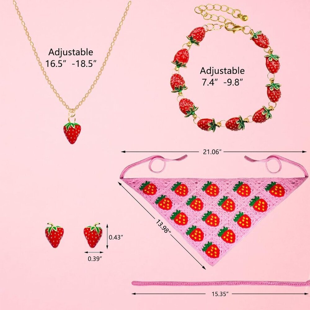 Strawberry Jewelry Set Women Necklace Earrings Bracelet Headband Gift - Picture 8 of 8